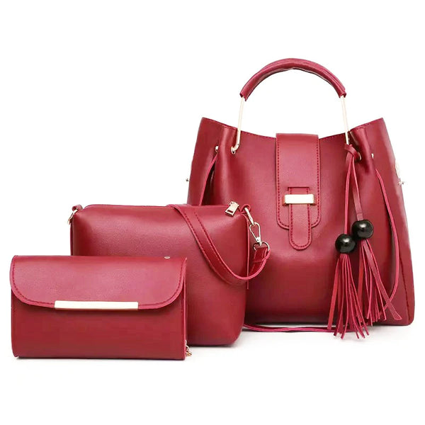 Queen 3 Pcs Maroon Handbag