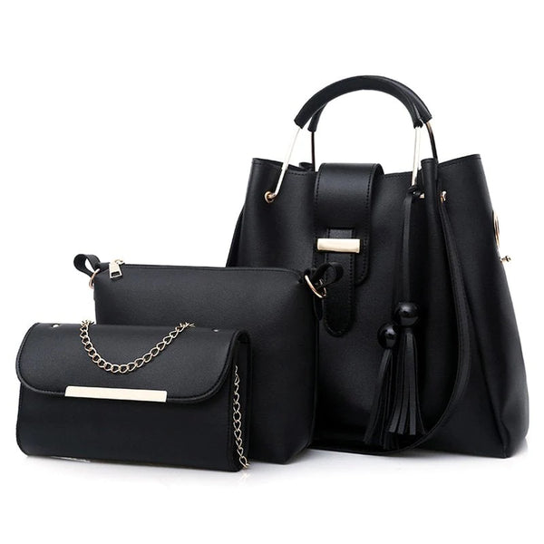 Queen 3 Pcs Black Handbag