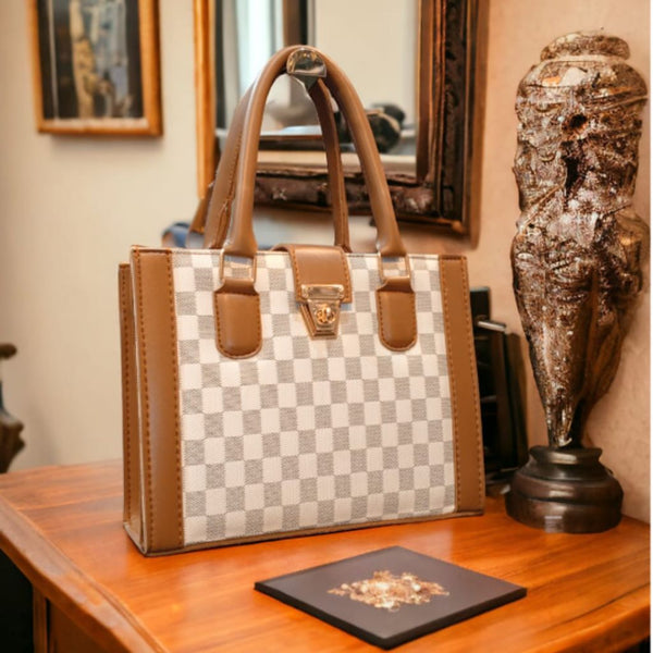 Elite White & Brown Handbag