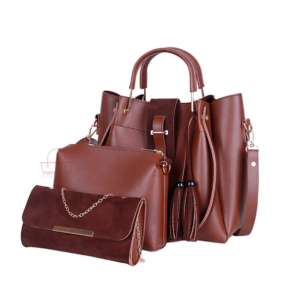 Fancy 3 Pcs Brown Handbag
