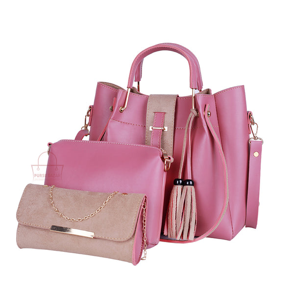 Fancy 3 Pcs Pink Handbag