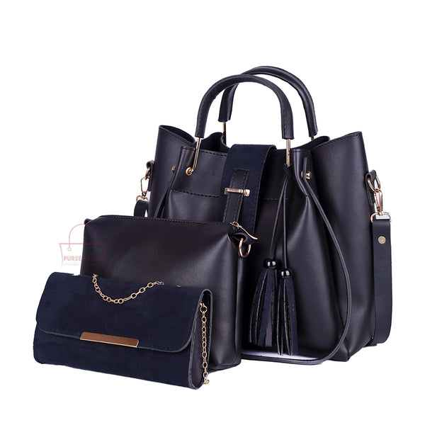 Fancy 3 Pcs Black Handbag