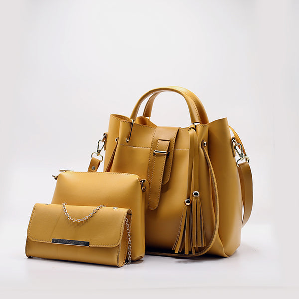 Queen 3 Pcs Mustard Handbag